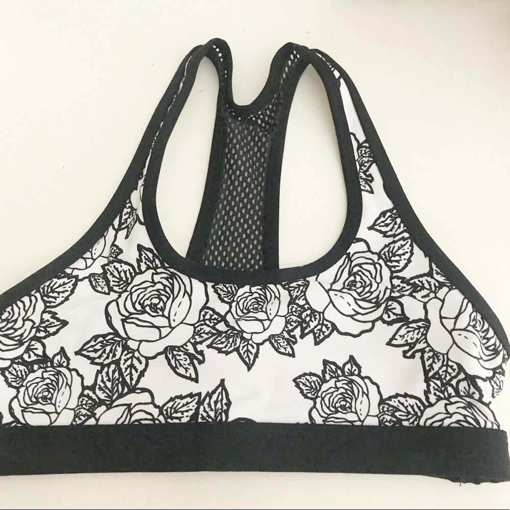 Lorna Jane Black and White Floral Sports Bra